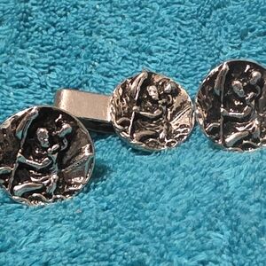 Silver Cufflinks & Tie Clip with Engraved Design